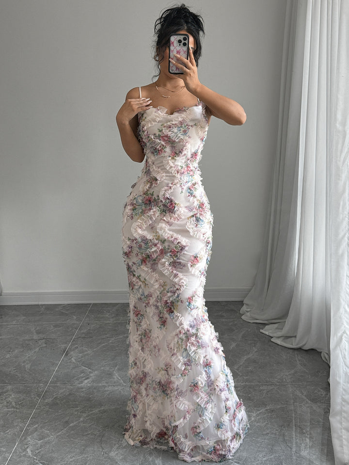 White Shoulder Strap Lace Detail Dress