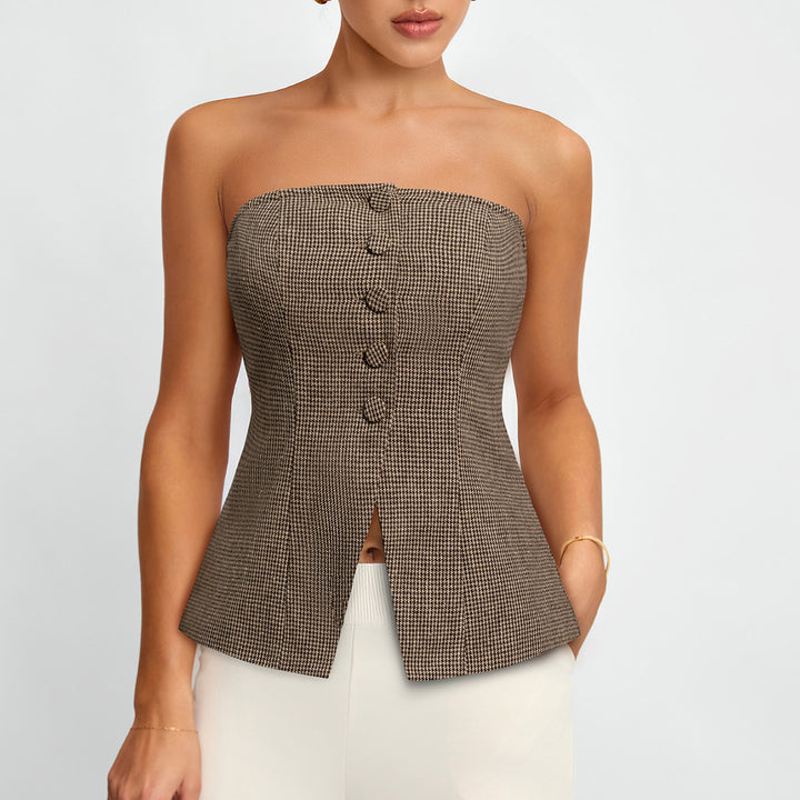 Khaki Structured Front Button Vest