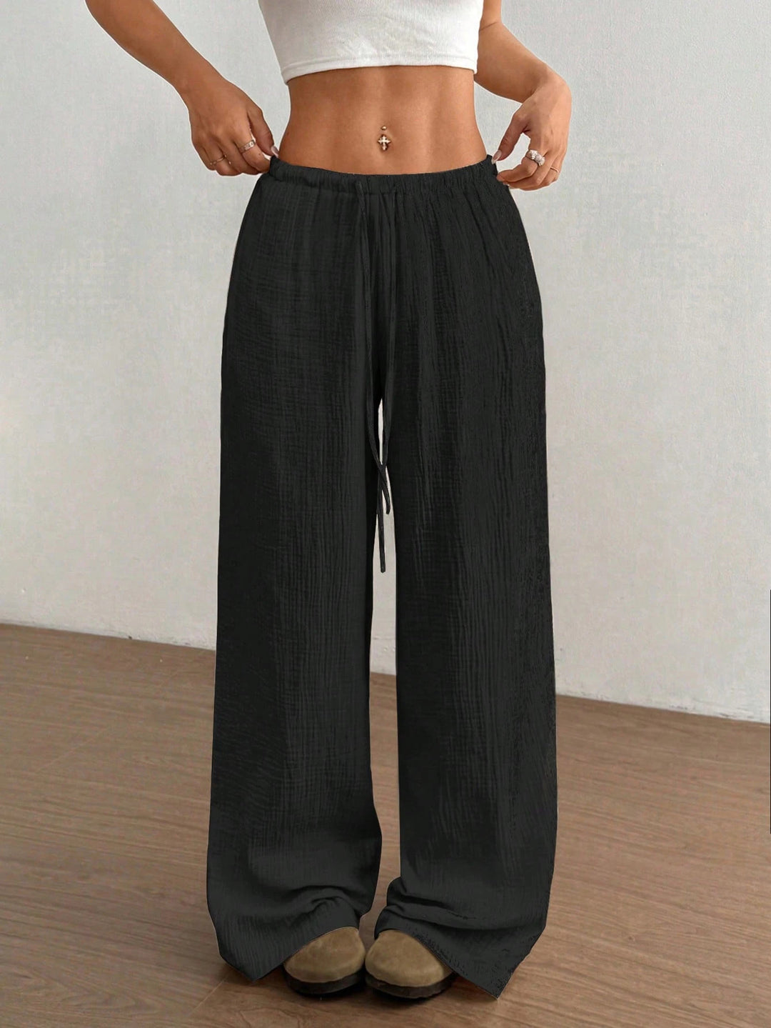 Black Low Waist Wide Leg Pant