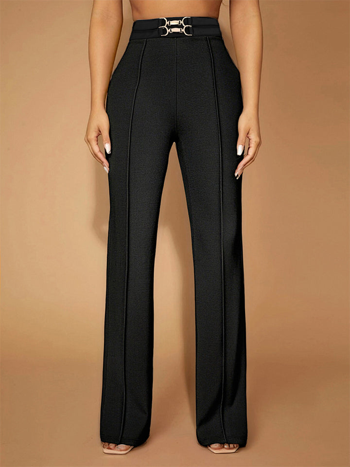 Black High Waist Buckle Detail Pant
