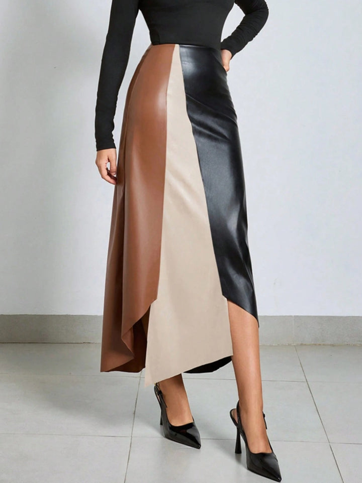 Multi High Waist Pu Panelled Skirt