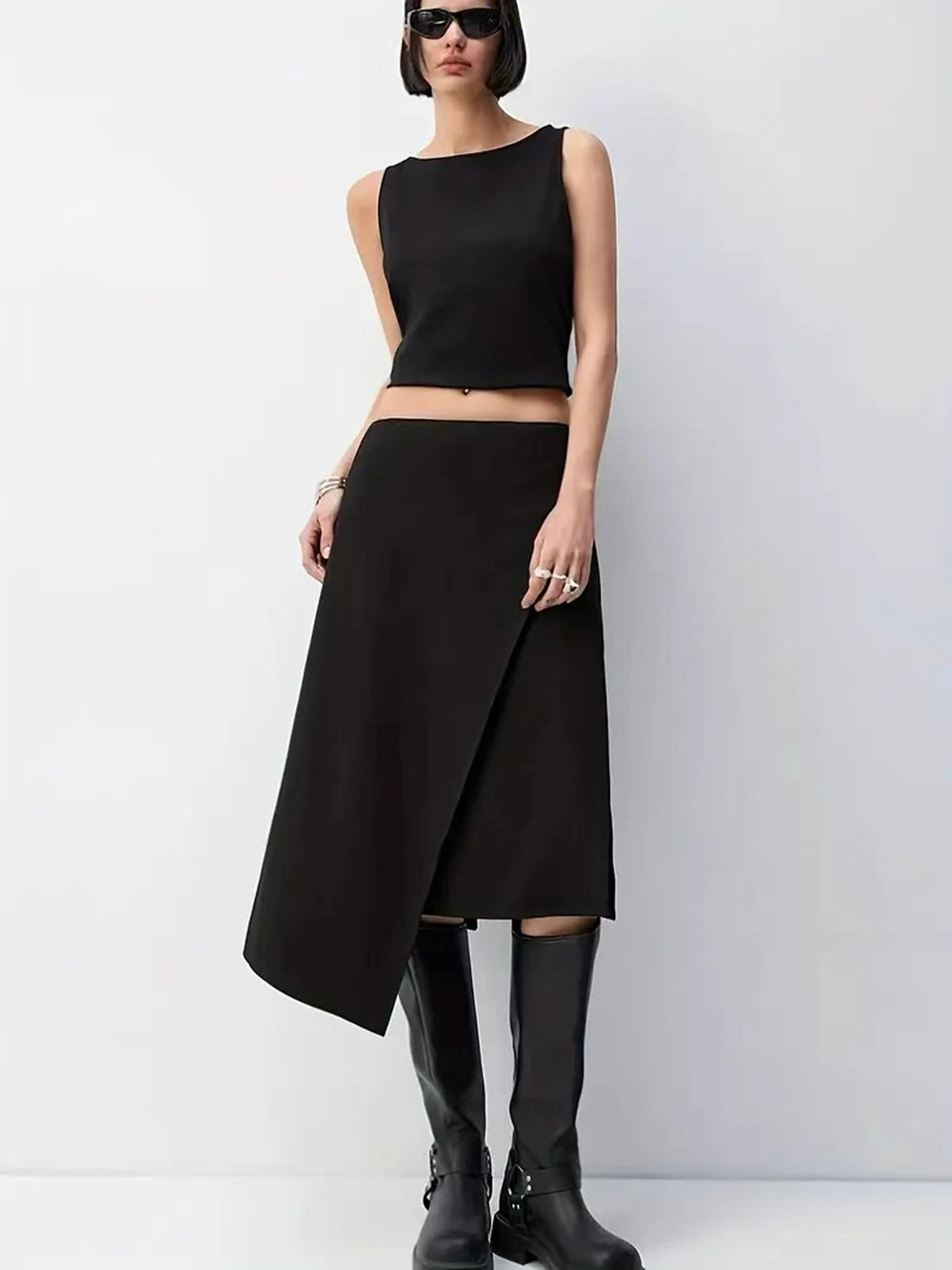 Black High Waist Wrap Skirt