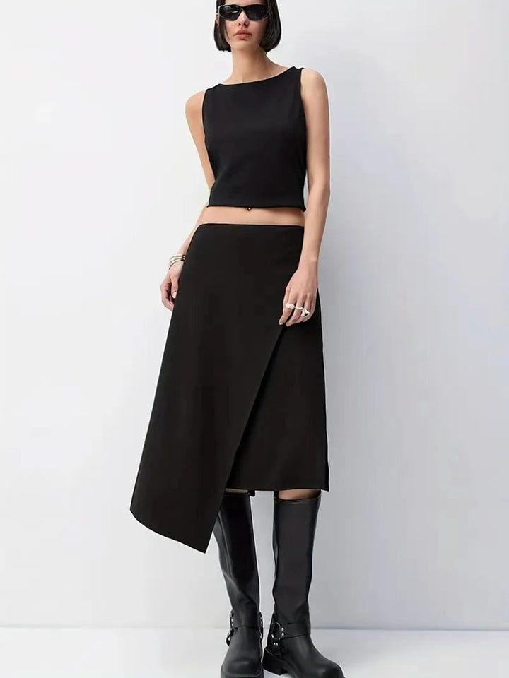 Black High Waist Wrap Skirt