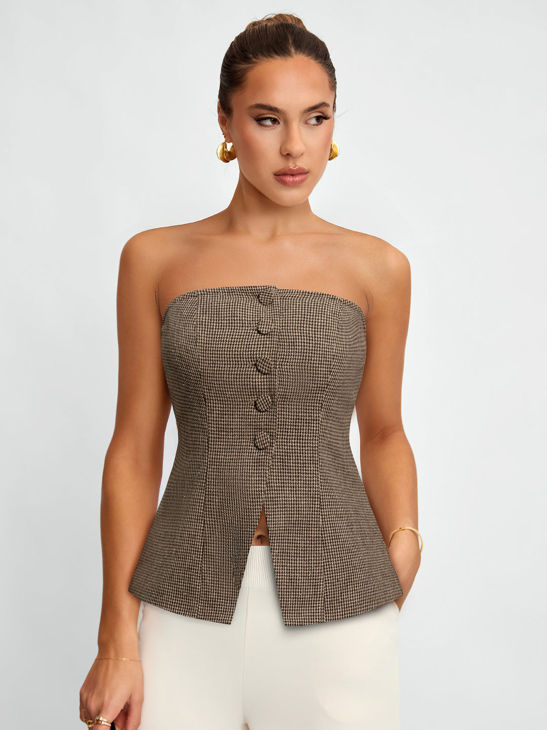 Khaki Structured Front Button Vest