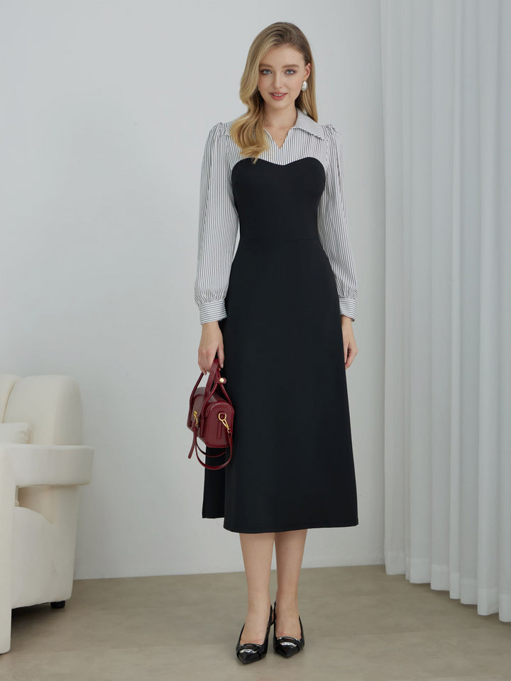 Black Full Sleeve Collared Dress