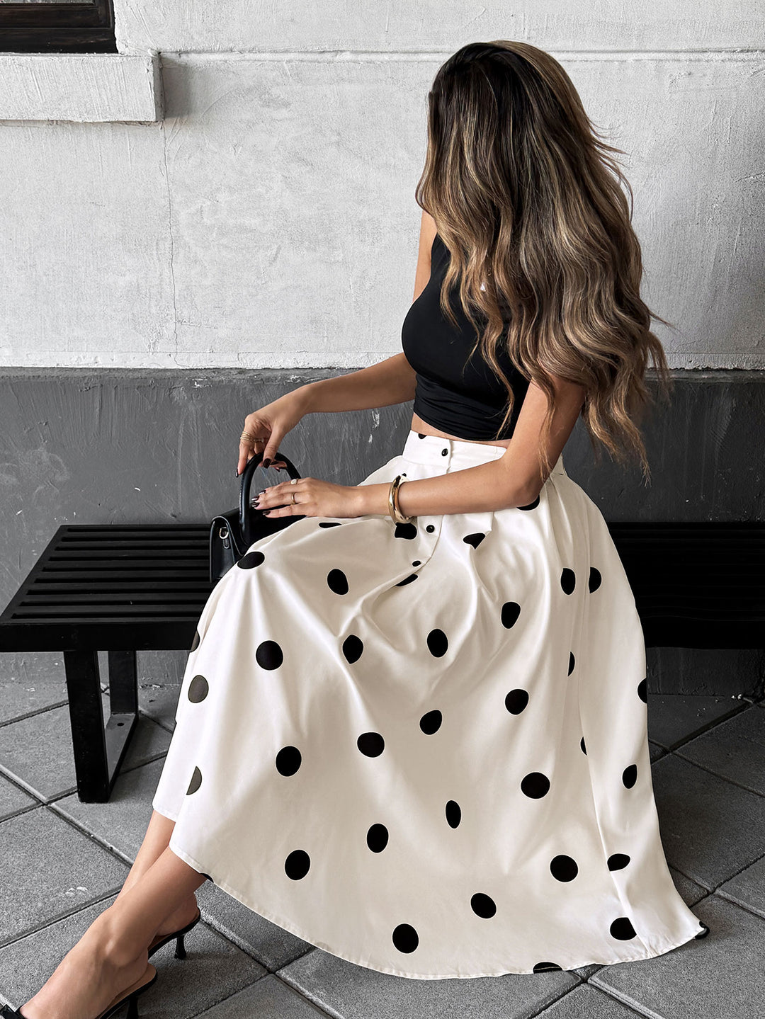 White High Waist Polka Printed Skirt