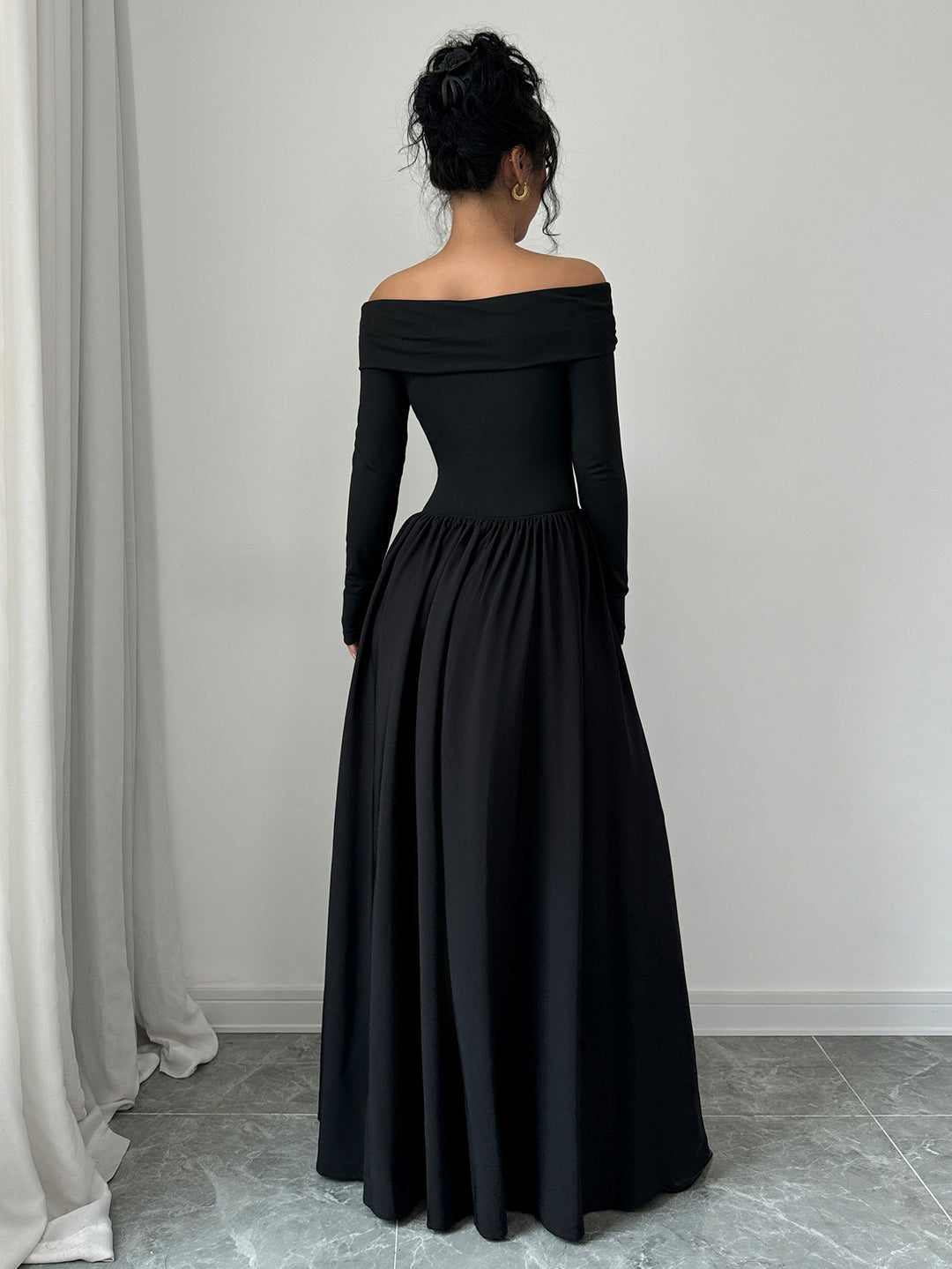 Black Off Shoulder Flared Dress