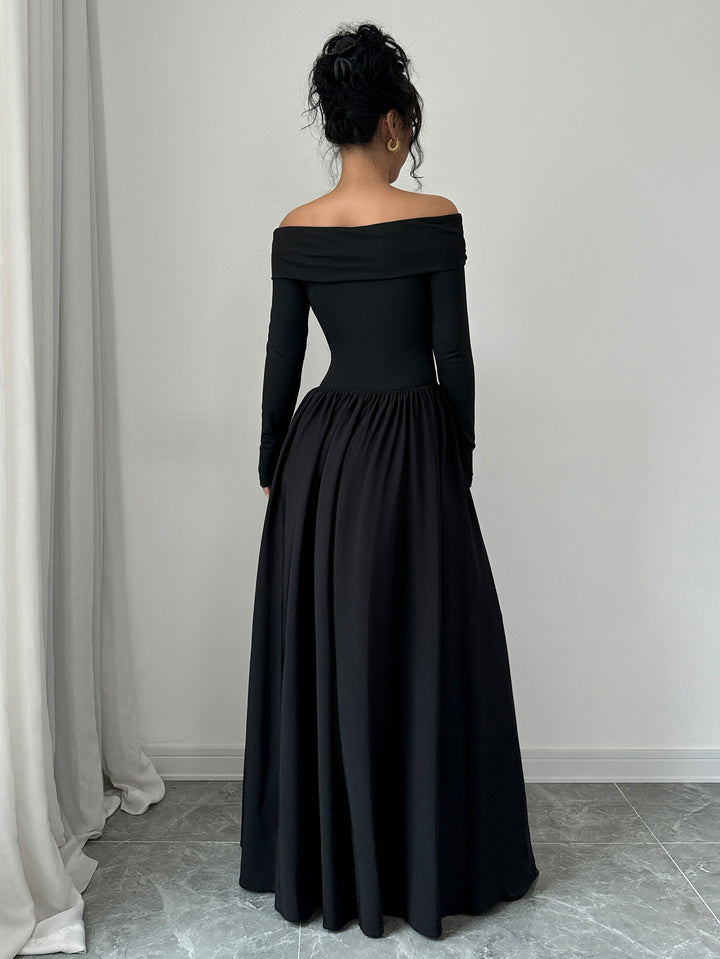 Black Off Shoulder Flared Dress