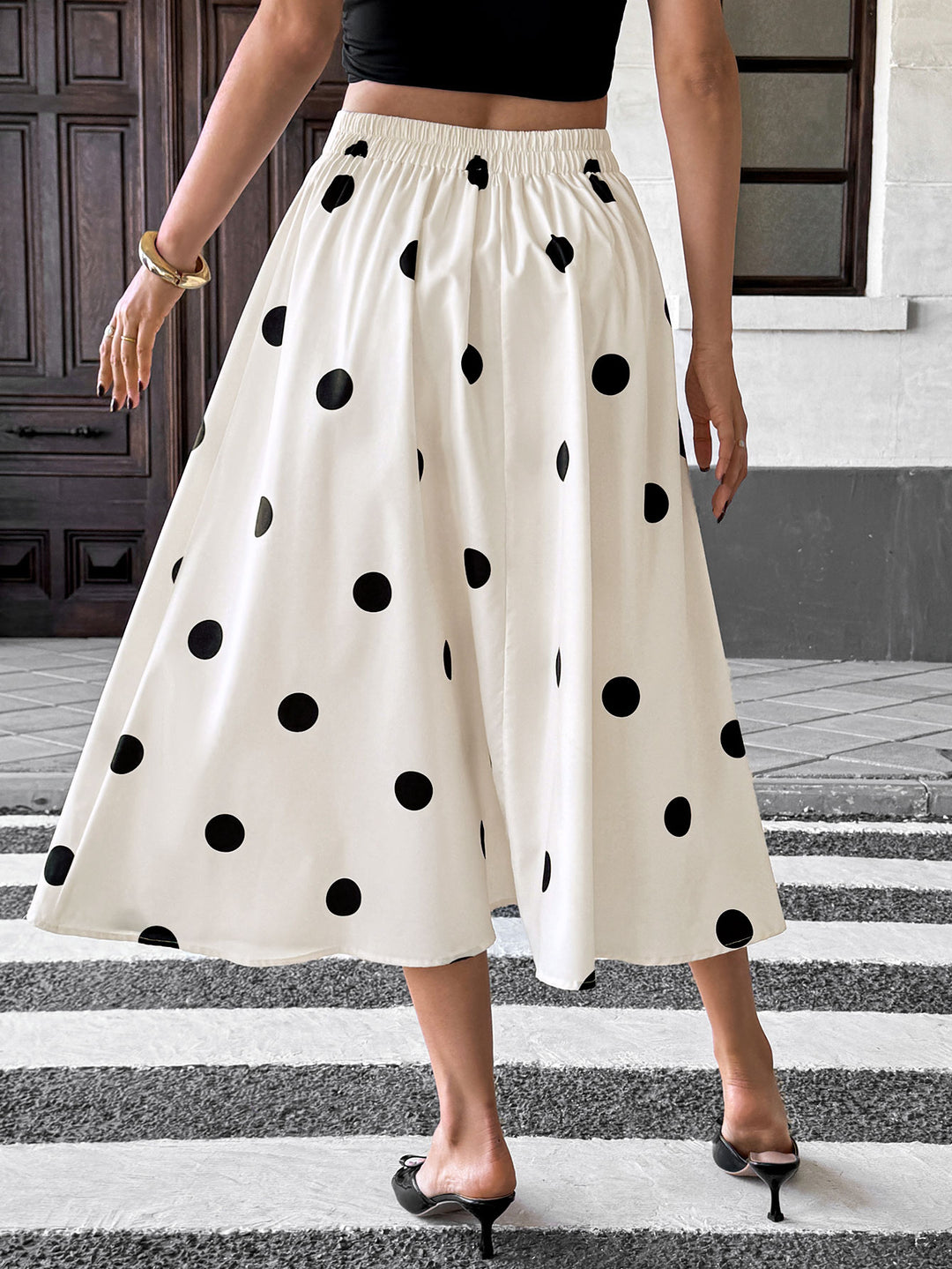 White High Waist Polka Printed Skirt