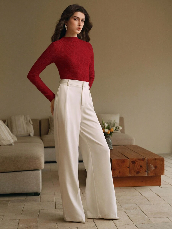 Red High Neck Fitted Top