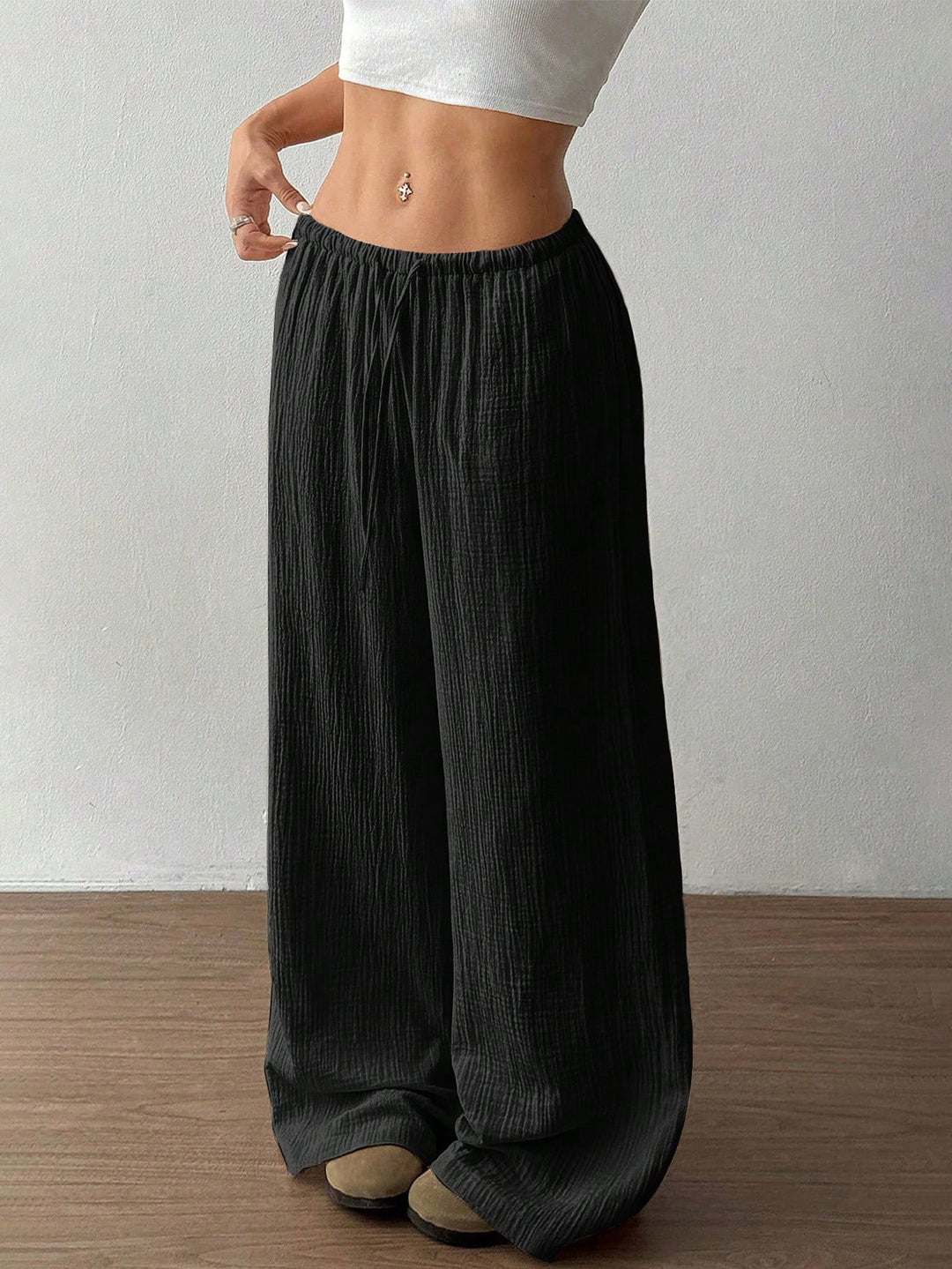 Black Low Waist Wide Leg Pant