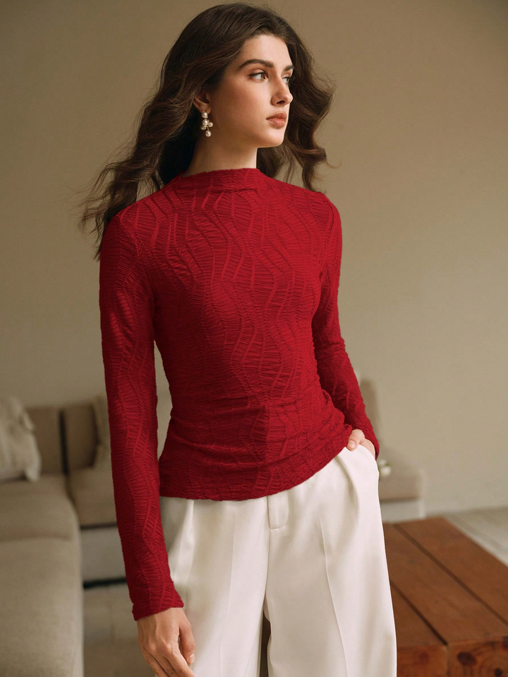 Red High Neck Fitted Top