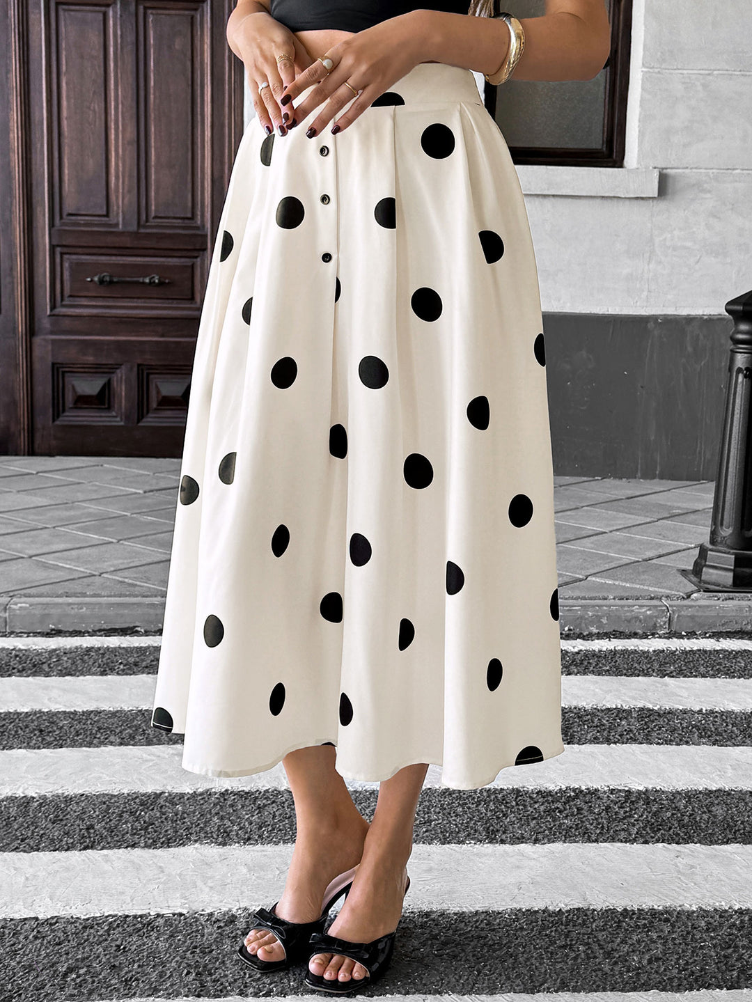 White High Waist Polka Printed Skirt