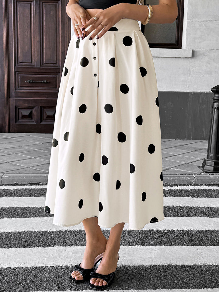 White High Waist Polka Printed Skirt