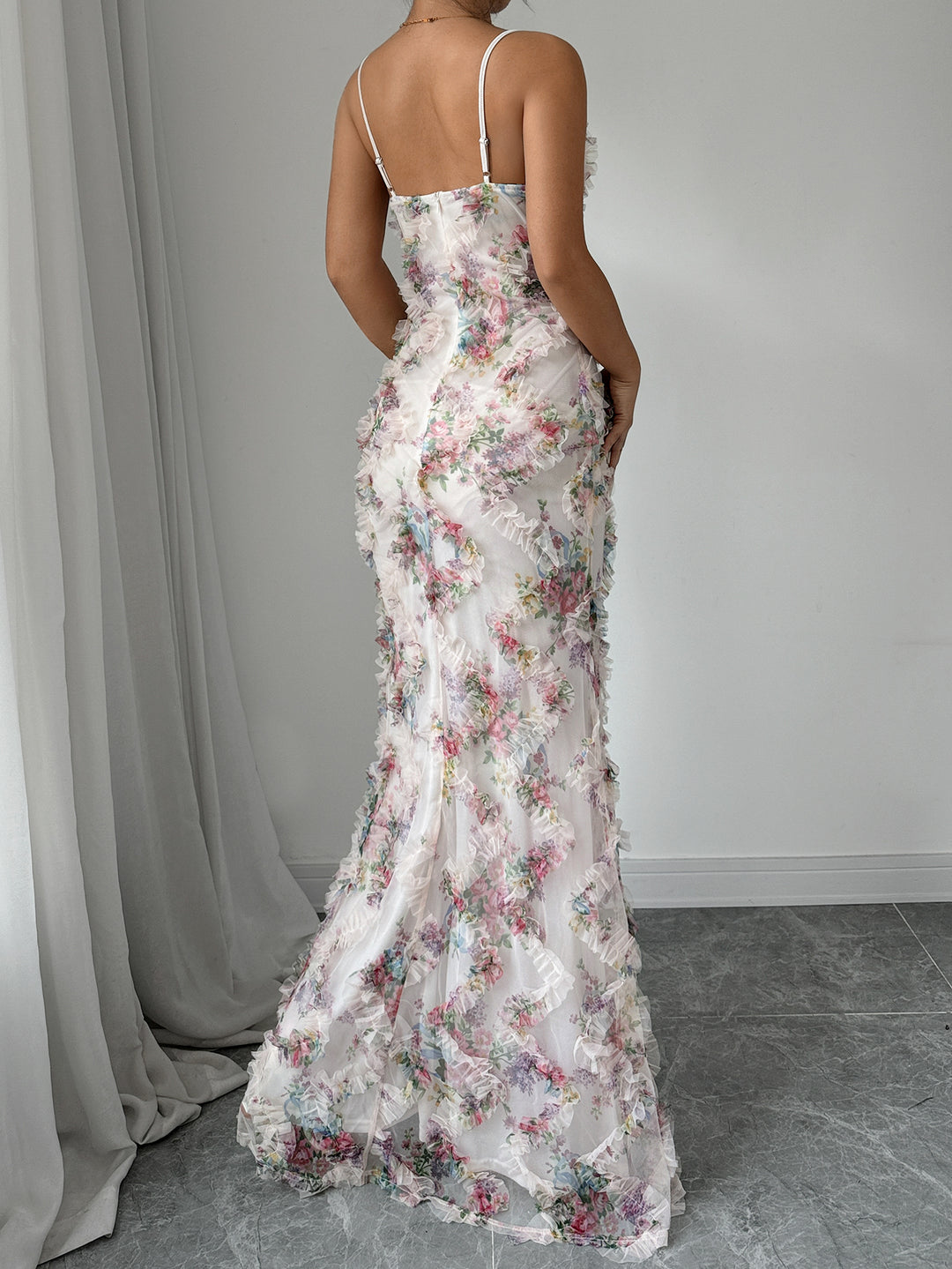 White Shoulder Strap Lace Detail Dress