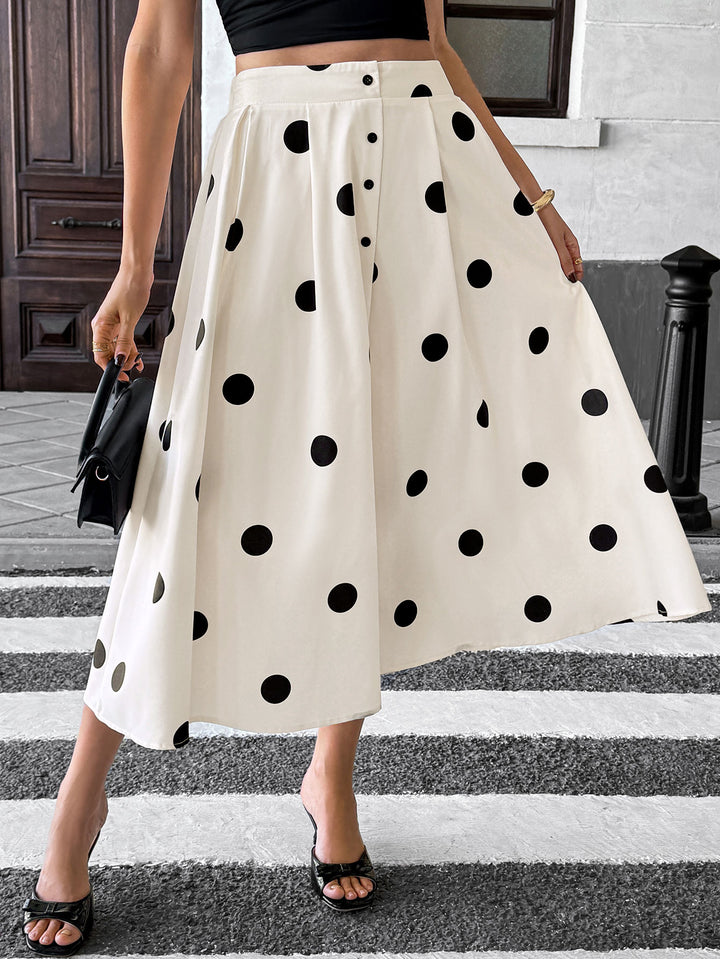 White High Waist Polka Printed Skirt