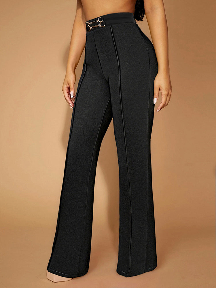 Black High Waist Buckle Detail Pant