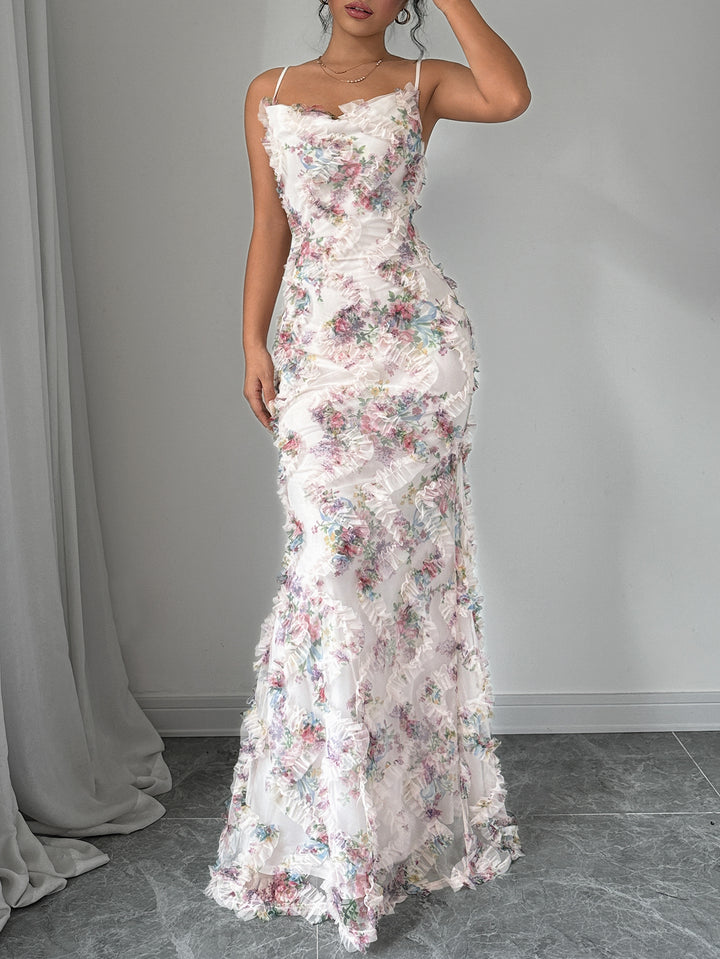 White Shoulder Strap Lace Detail Dress