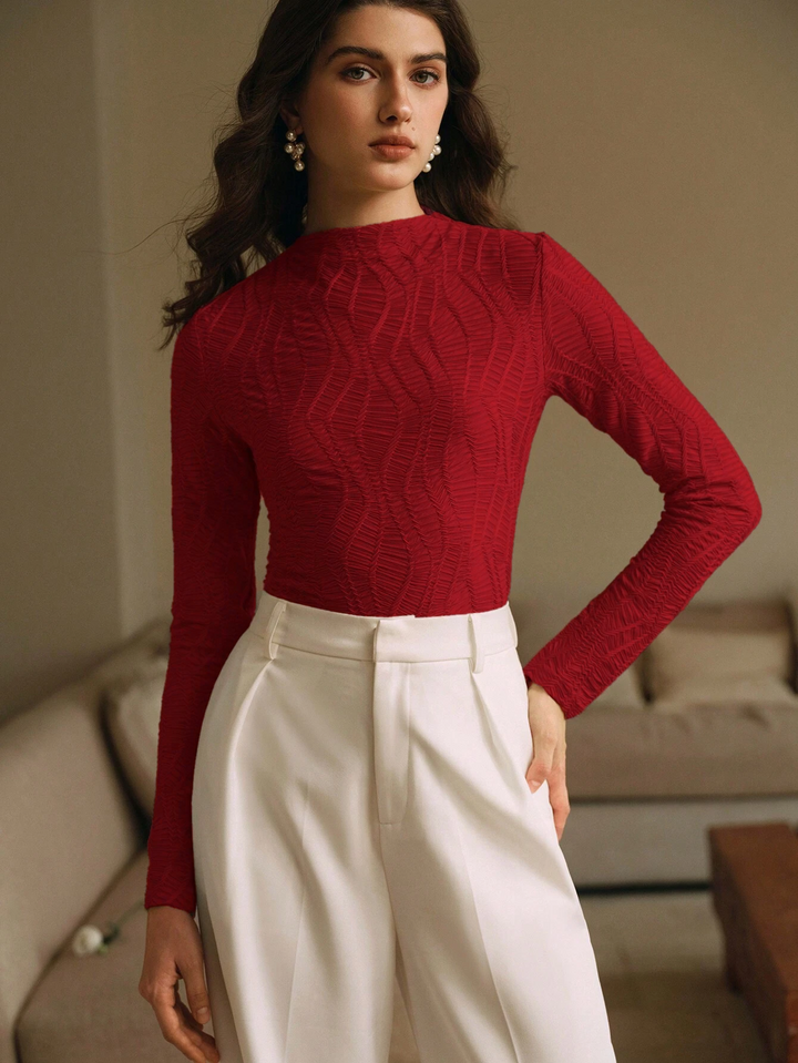 Red High Neck Fitted Top
