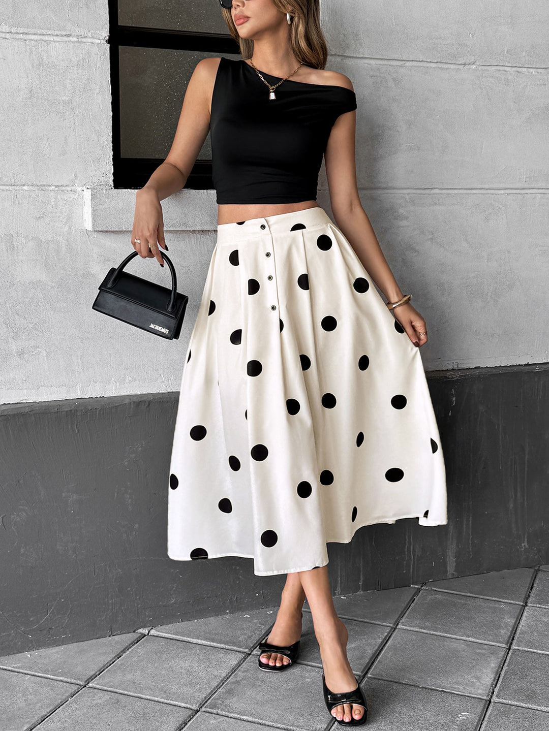 White High Waist Polka Printed Skirt