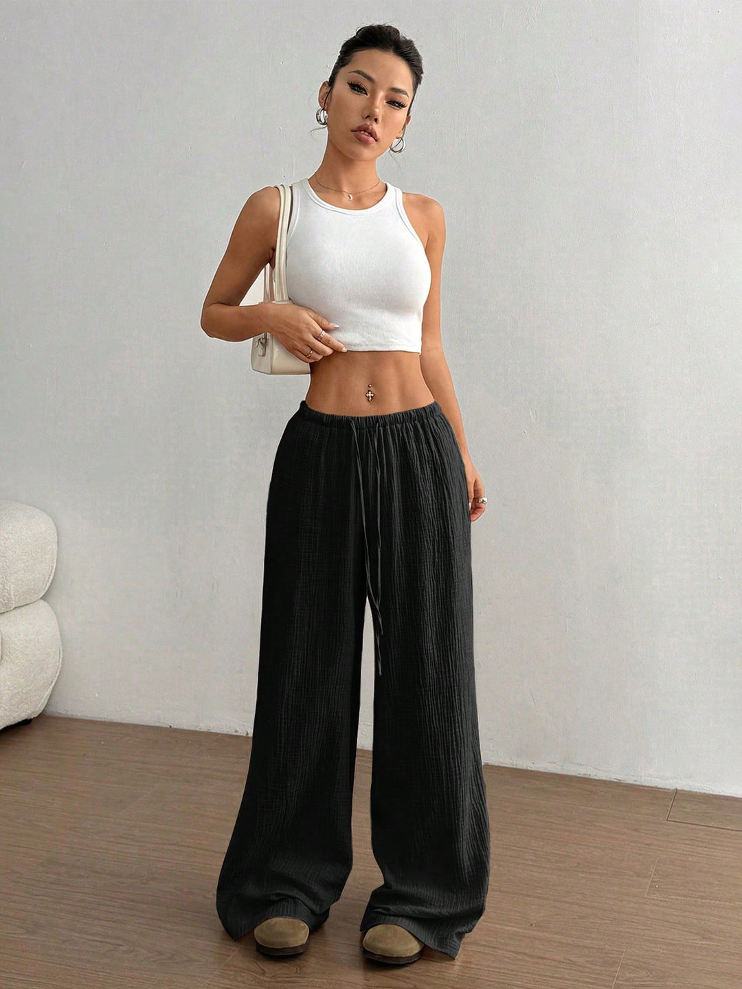 Black Low Waist Wide Leg Pant