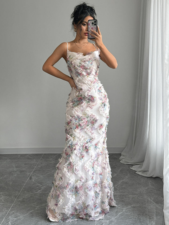 White Shoulder Strap Lace Detail Dress