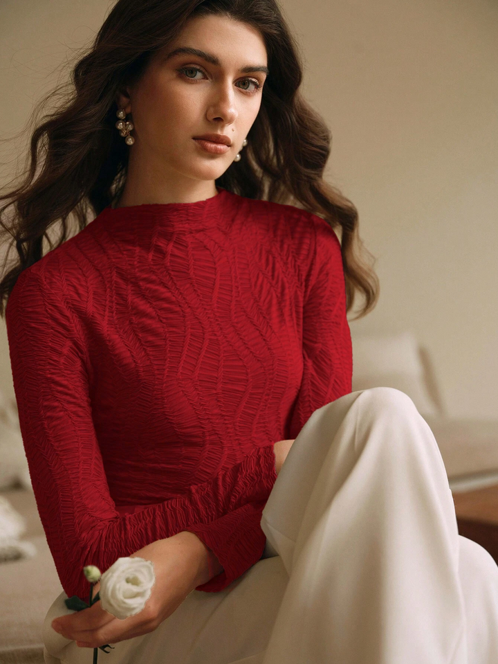 Red High Neck Fitted Top