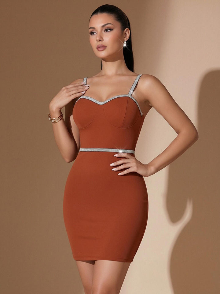 Rust Sweetheart Neck Fitted Dress