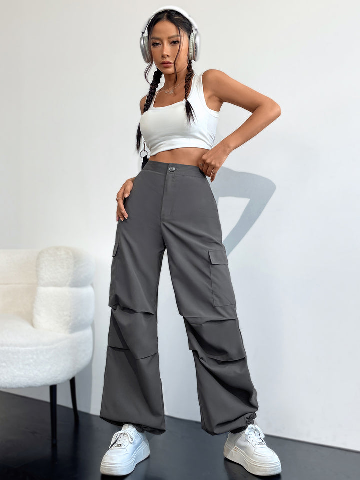 Pin-Tucked Grey Cargo Pants