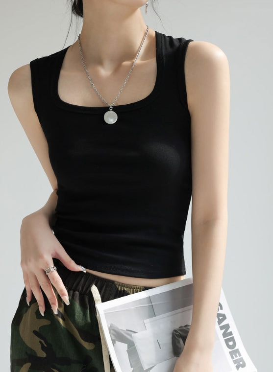 Black Scoop Neck  Tank Top