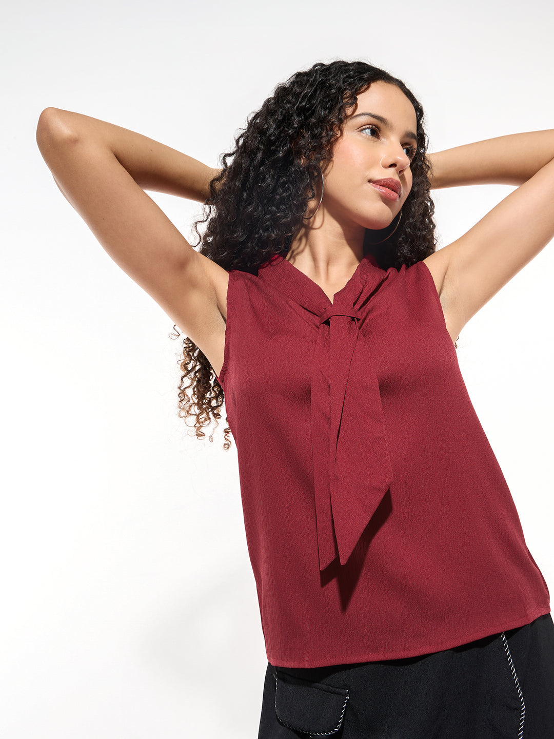 Red Front Knot Detail Top