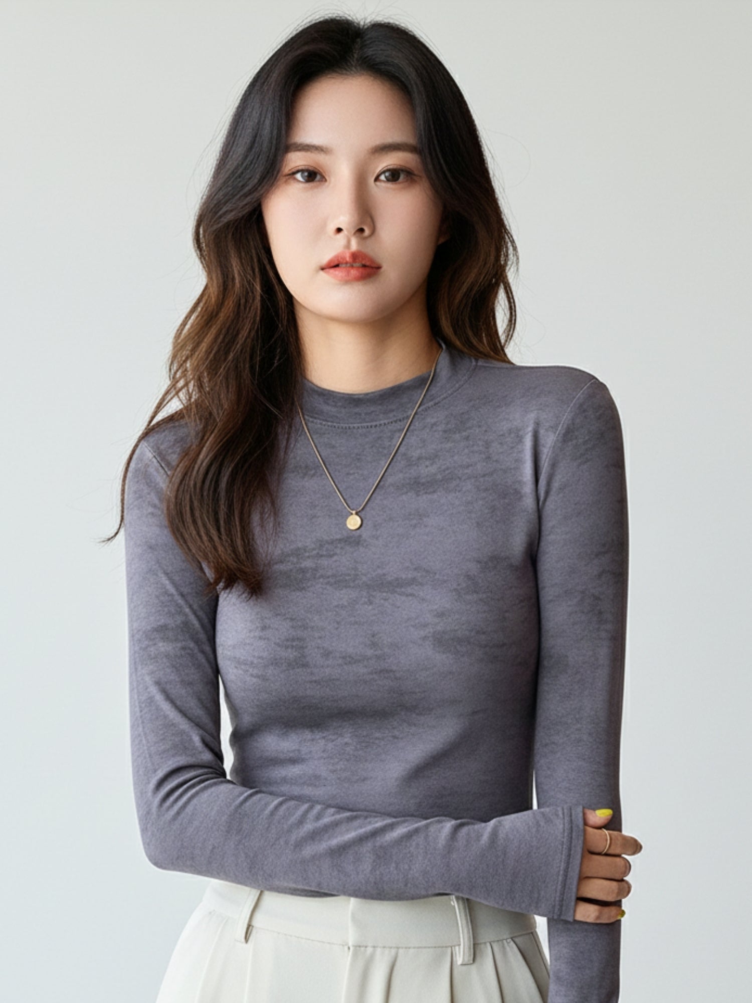 Blue Full Sleeve Crew Neck Abstract Printed Fitted Top