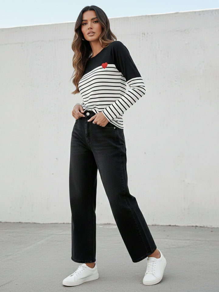 Black Full Sleeve Striped Top