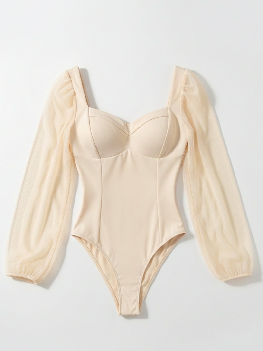 Cream Bishop Sleeve Sweetheart Neck Bodysuit