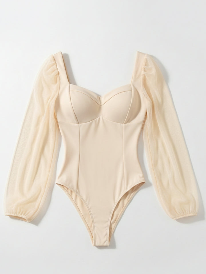Cream Bishop Sleeve Sweetheart Neck Bodysuit