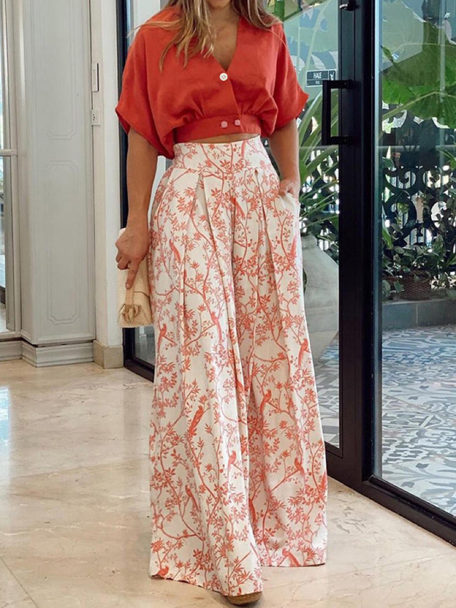 Red Blouse And Pant Co-Ord Set