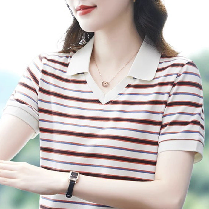 White Thin Striped Polo T-Shirt