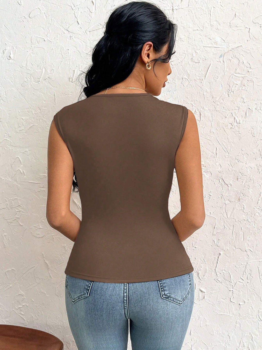 Brown Sleeveless Cut-Out Detail Dress
