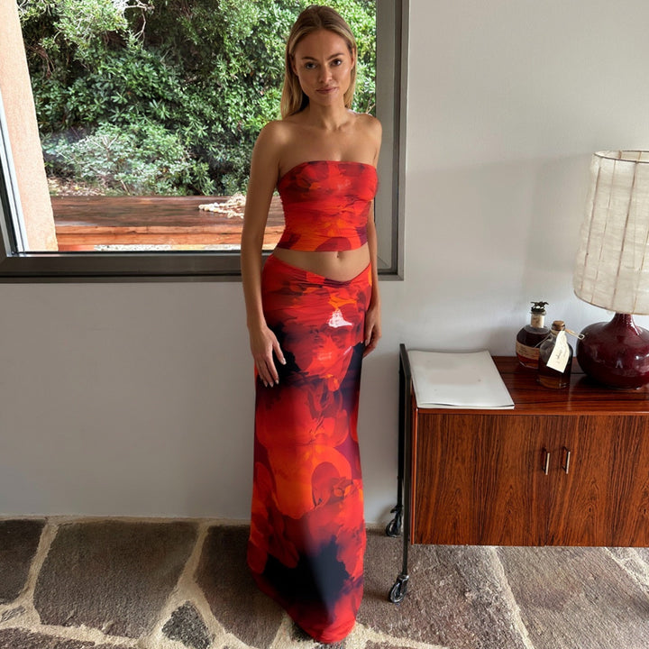 Multi Color Tube Top With Skirt Co-Ord Set