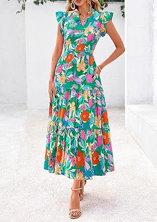 Sea Green Printed Flutter Sleeved Midi Dress