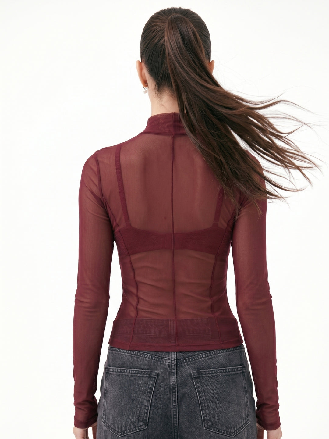 Maroon Full Sleeve Mesh Top