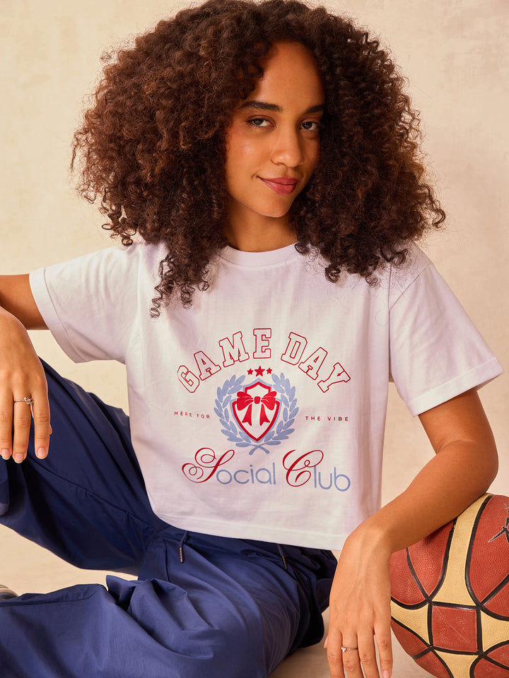 White Cropped Boxy T-Shirt With Graphic