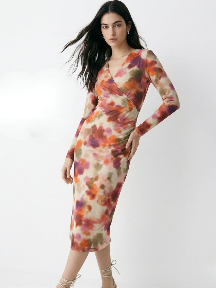 Multi Plunging V-Neck Mesh Dress