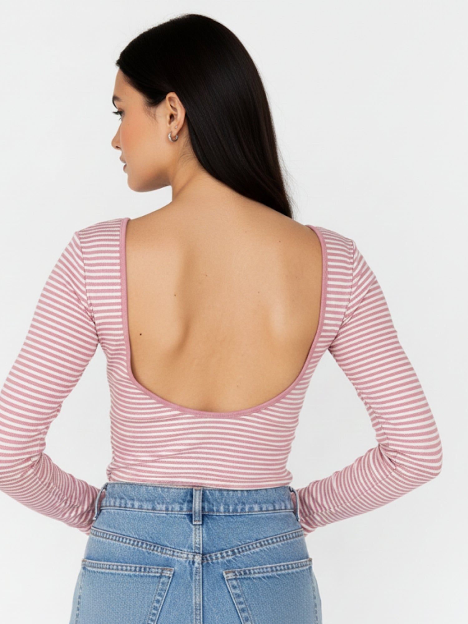 Pink Boat Neck Fitted Striped Top