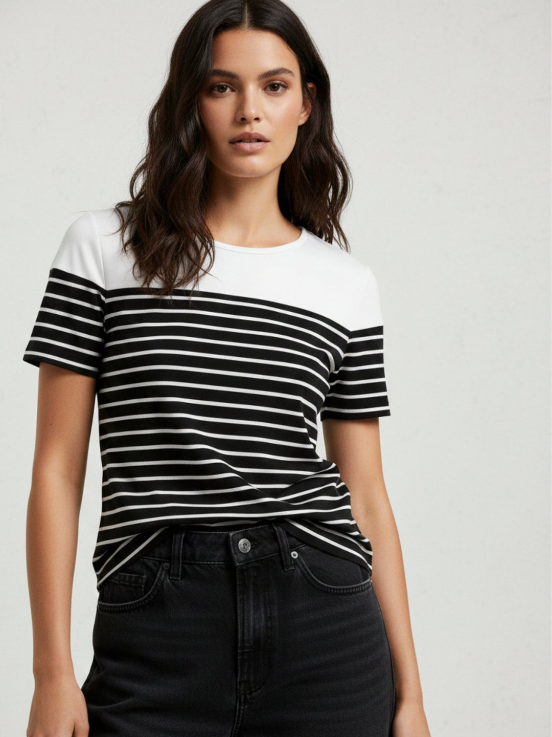 White Short Sleeve Striped Back Bow Top
