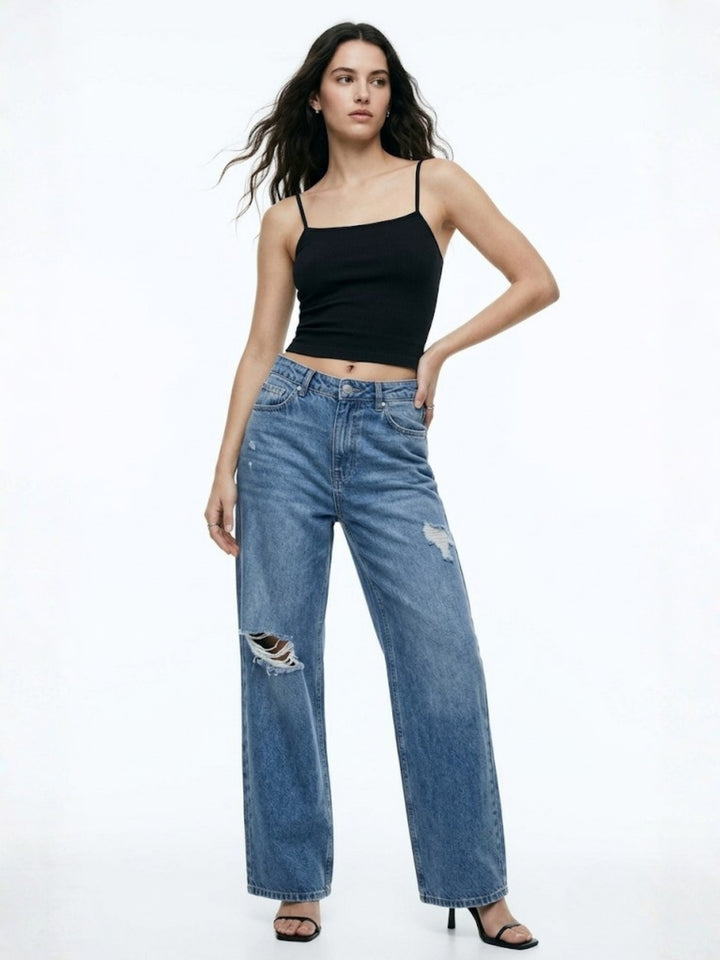 Blue High  Waist Ripped Jeans