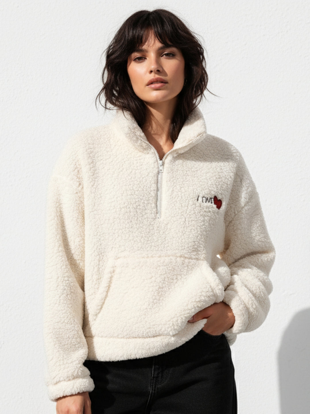White Full Sleeve Funnel Neck Sweater