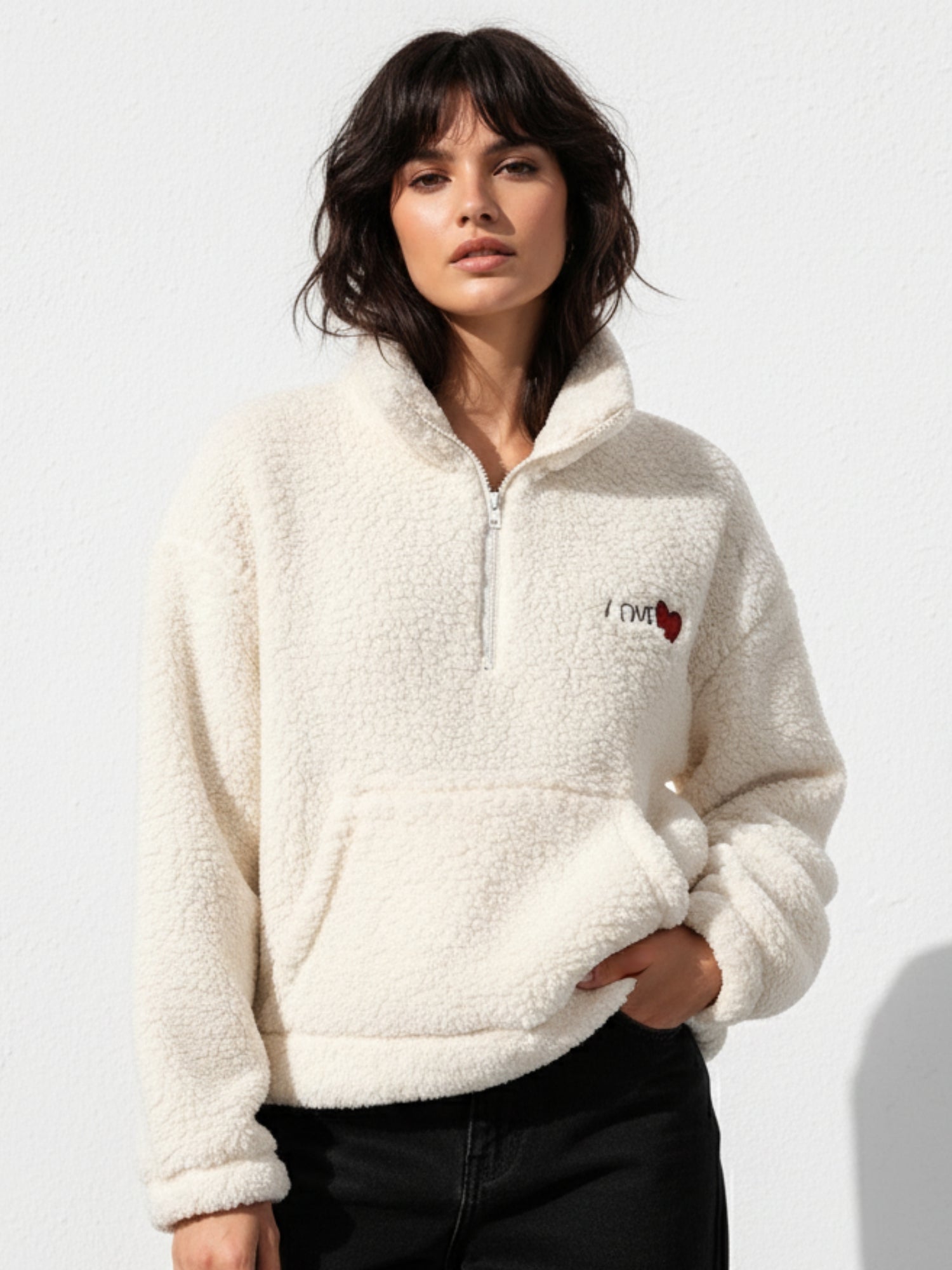 White Full Sleeve Funnel Neck Sweater