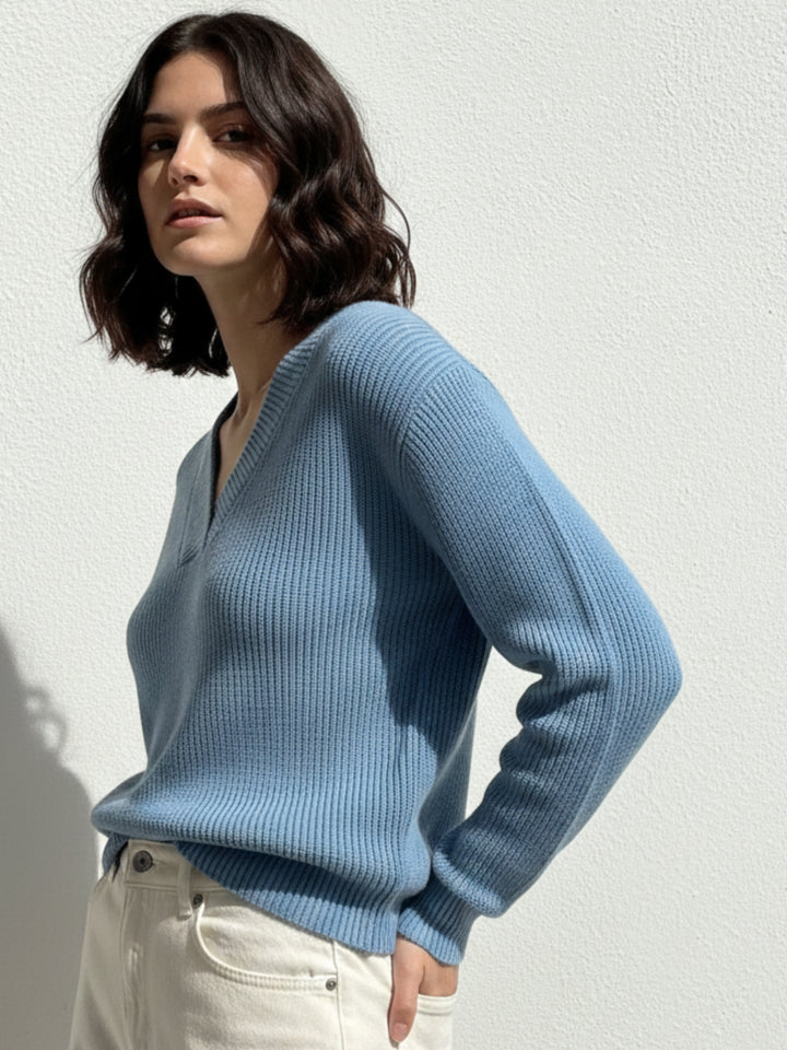 Blue Full Sleeve V Neck Sweater