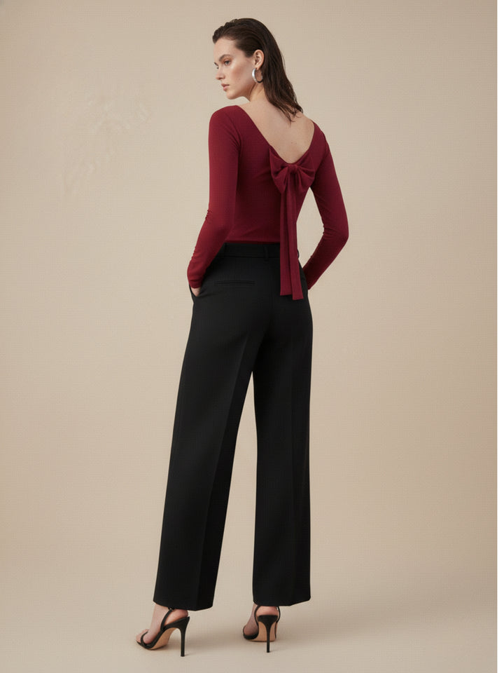 Red Back Scoop Neck With Bow Detail Top